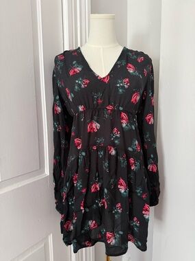 a new day Black Floral Long Sleeve Tiered Dress